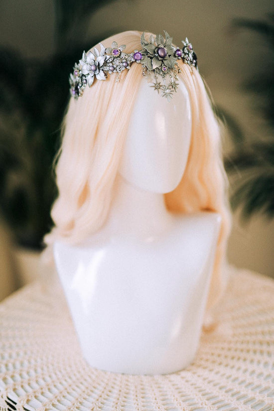 Celestial Silver Flower Crown, Boho Tiara, Moon Star Headpiece, Festival Hair Accessory, Fairy Halo, Wedding Tiara, Halloween Goddess Crown