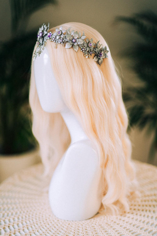 Celestial Silver Flower Crown, Boho Tiara, Moon Star Headpiece, Festival Hair Accessory, Fairy Halo, Wedding Tiara, Halloween Goddess Crown