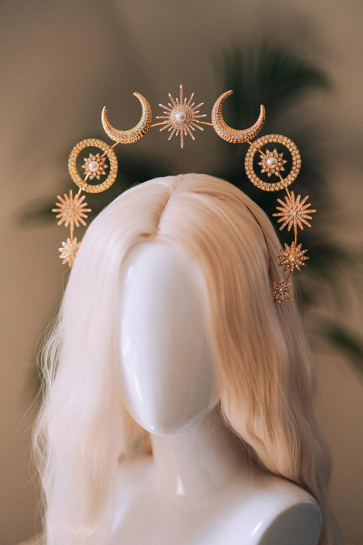 Celestial Halo Crown, Sun Moon Headpiece, Gold Star Crown, Goddess Festival Crown, Cosmic Tiara, Boho Headband, Bridal Accessory, Handmade