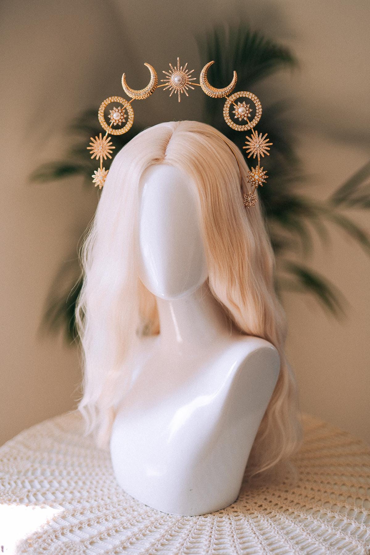 Celestial Halo Crown, Sun Moon Headpiece, Gold Star Crown, Goddess Festival Crown, Cosmic Tiara, Boho Headband, Bridal Accessory, Handmade