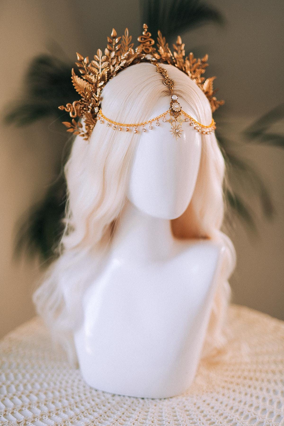 Enchanted Snake Goddess Crown, Gold Snake Crown, Celestial Headpiece, Pagan Ritual Crown, Forest Elf Crown, Boho Fantasy Crown, Gold Halo