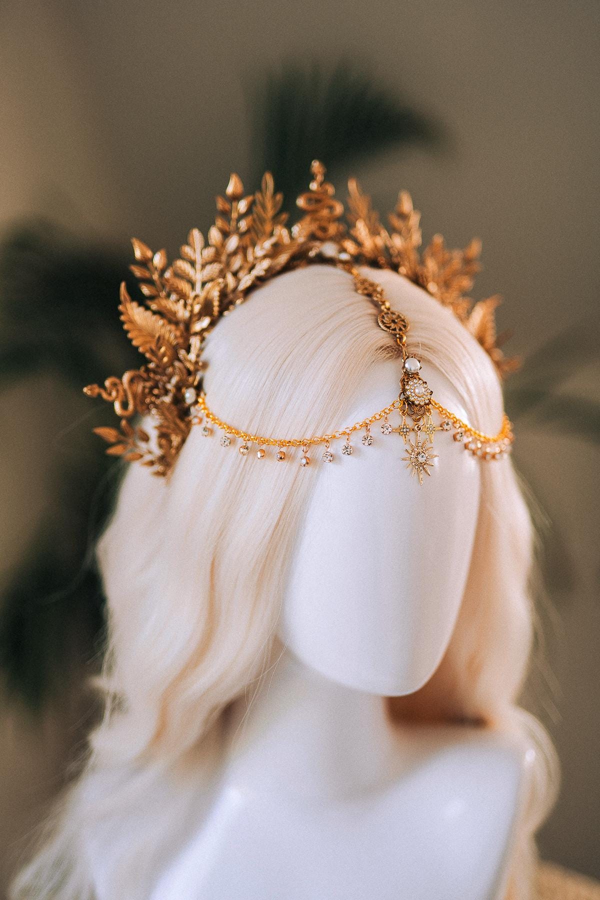Enchanted Snake Goddess Crown, Gold Snake Crown, Celestial Headpiece, Pagan Ritual Crown, Forest Elf Crown, Boho Fantasy Crown, Gold Halo