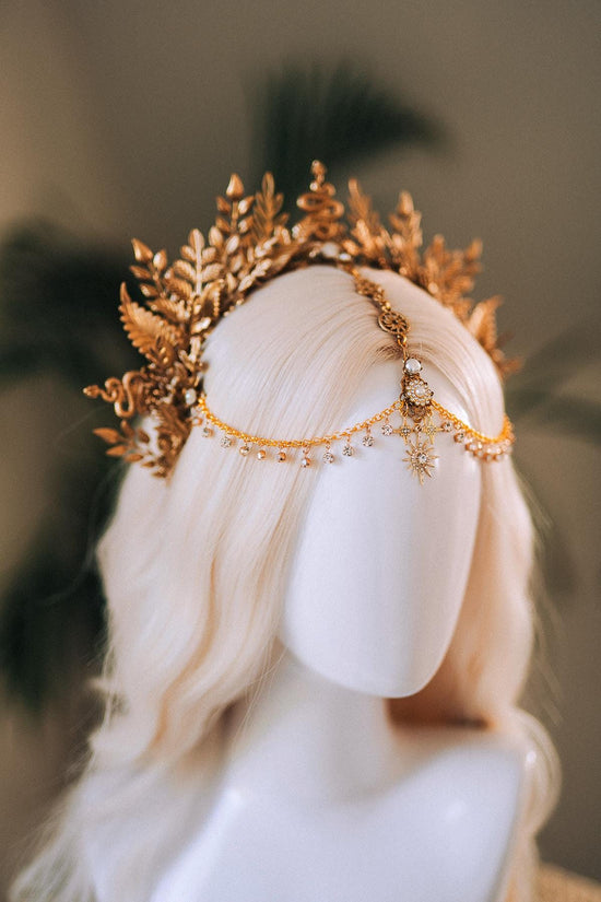 Enchanted Snake Goddess Crown, Gold Snake Crown, Celestial Headpiece, Pagan Ritual Crown, Forest Elf Crown, Boho Fantasy Crown, Gold Halo