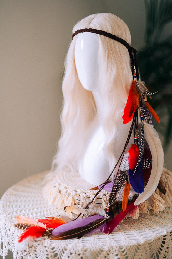 Boho Feather Headband, Tribal Festival Crown, Hippie Hair Accessory, Colorful Bohemian Headdress, Burning Man Style, Spirit Dance Look