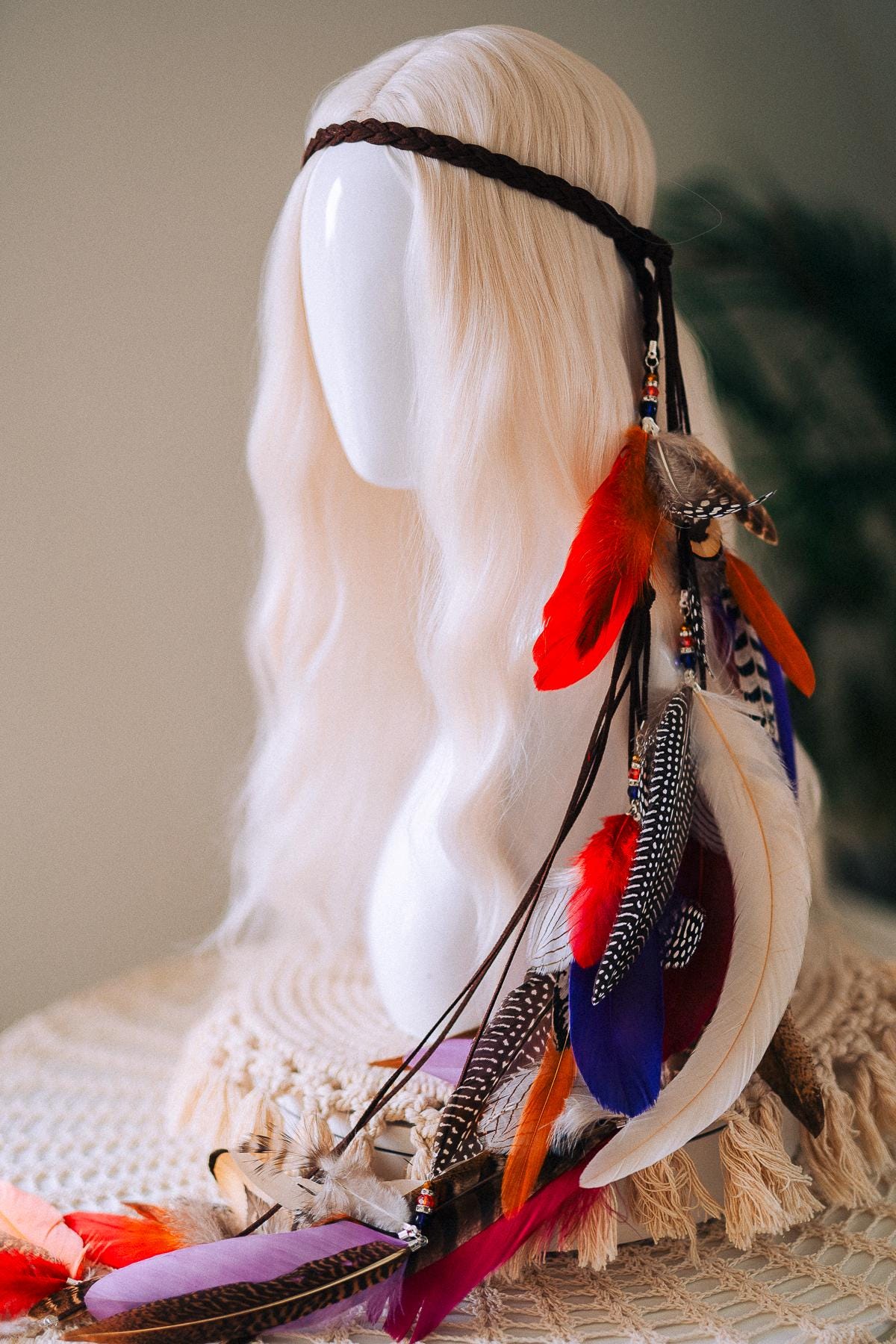 Boho Feather Headband, Tribal Festival Crown, Hippie Hair Accessory, Colorful Bohemian Headdress, Burning Man Style, Spirit Dance Look