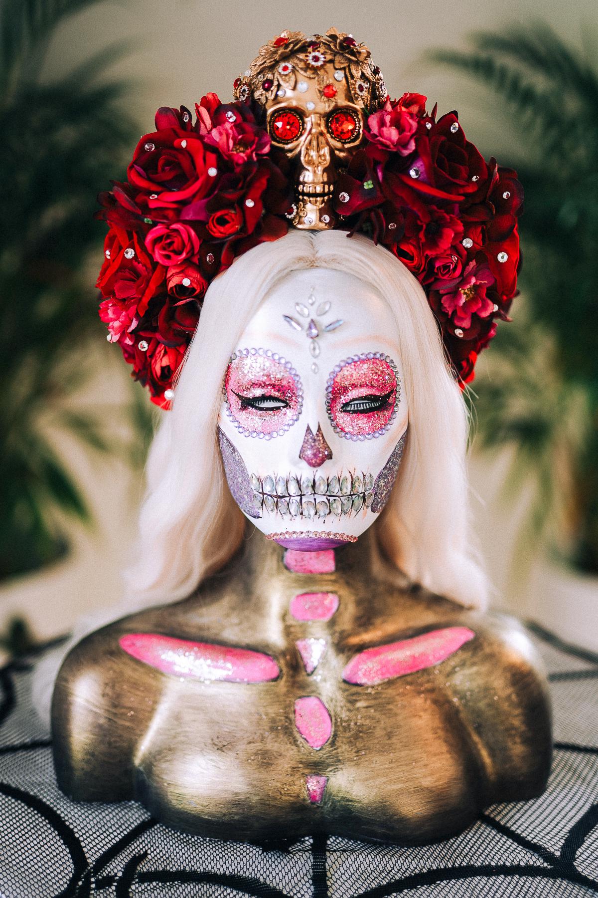 La Catrina Crown, Día De Los Muertos Headdress, Red Skull Crown, Corona De Flores, Halloween Costume, Gothic Flower Headpiece, Tocado