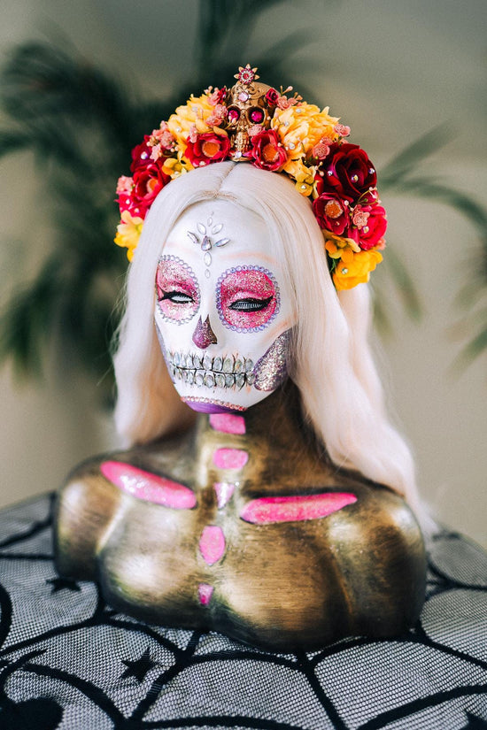 Golden Skull Flower Crown, La Catrina Headpiece, Dia De Los Muertos, Sugar Skull Crown, Halloween Costume, Frida Kahlo Style, Festival Tiara