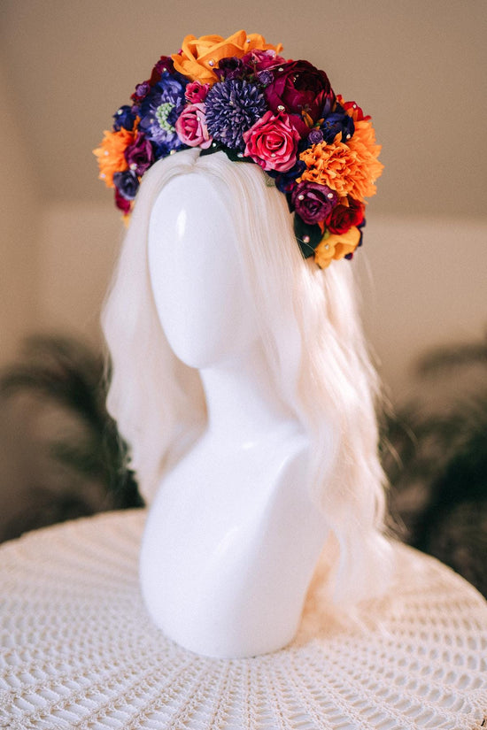 SALE Frida Kahlo Flower Crown, Colorful Halo Crown, Day Of The Dead Headpiece, Mexican Flower Tiara, Festival Costume, Frida Costume