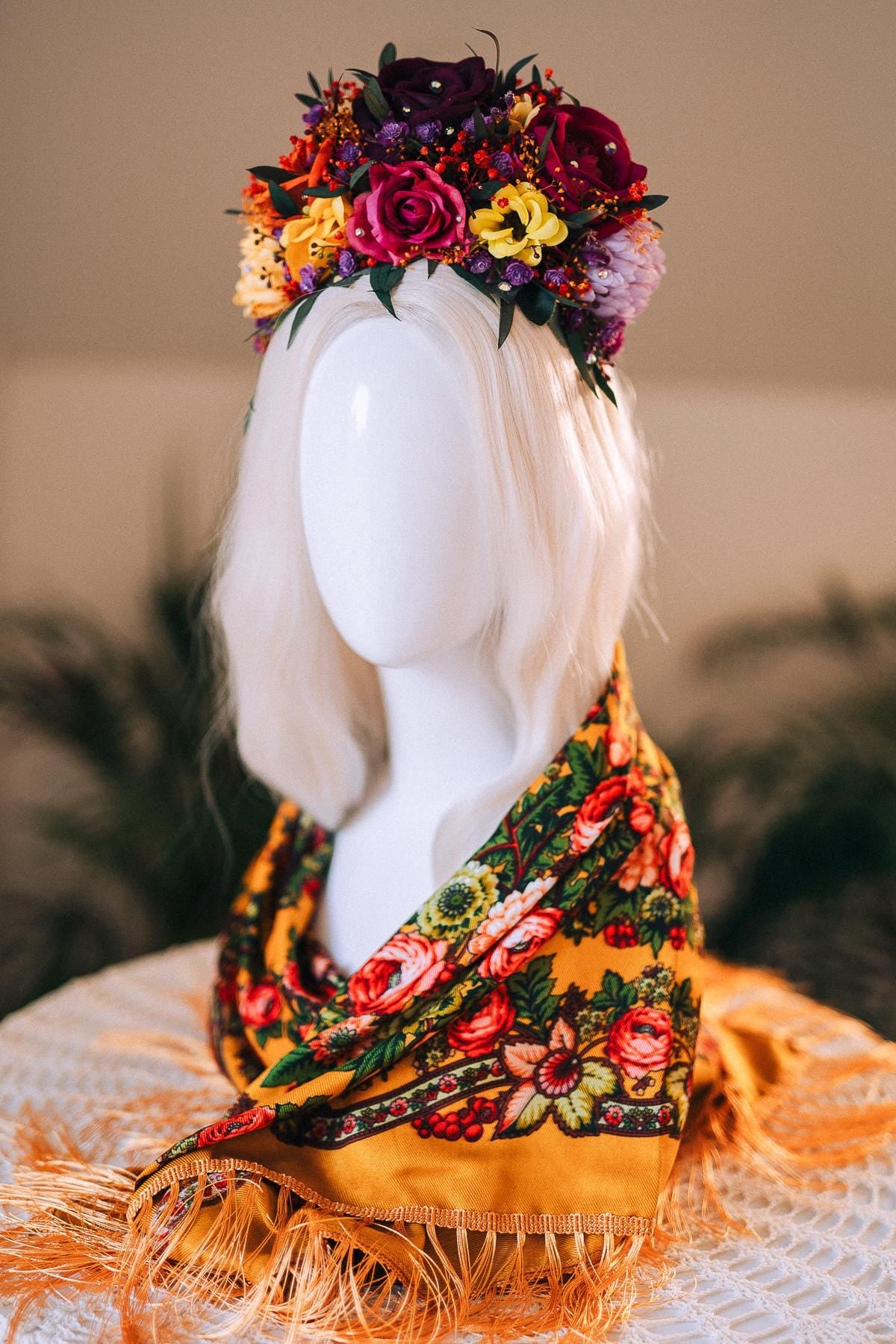 SALE Frida Kahlo Crown, Flower Halo Crown, Day Of The Dead Headpiece, Mexican Floral Tiara, Colorful Costume Crown, Frida Accessory