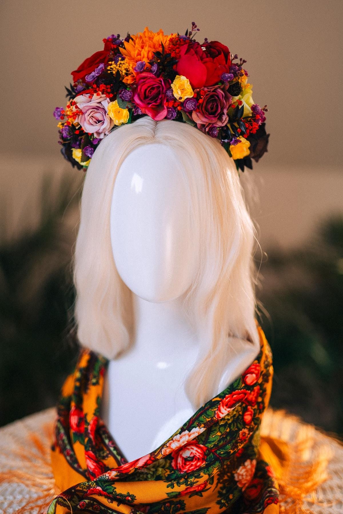 SALE Frida Kahlo Crown, Flower Tiara, Day Of The Dead Headpiece, Mexican Costume Crown, Colorful Floral Halo, Frida Accessory, Festival