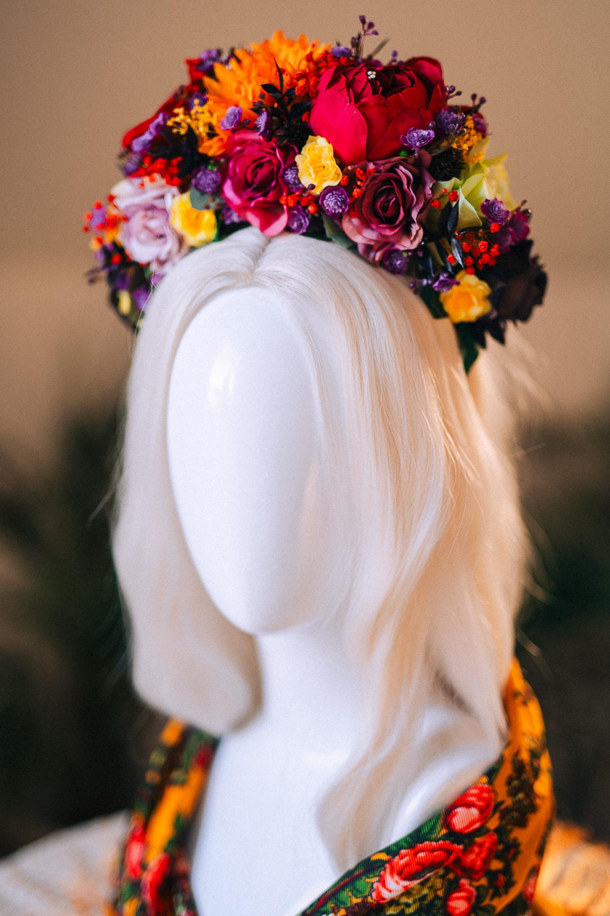 SALE Frida Kahlo Crown, Flower Tiara, Day Of The Dead Headpiece, Mexican Costume Crown, Colorful Floral Halo, Frida Accessory, Festival