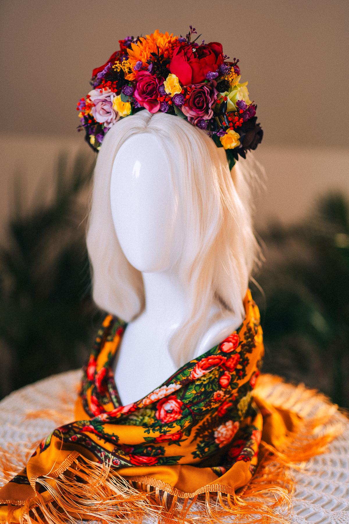 SALE Frida Kahlo Crown, Flower Tiara, Day Of The Dead Headpiece, Mexican Costume Crown, Colorful Floral Halo, Frida Accessory, Festival