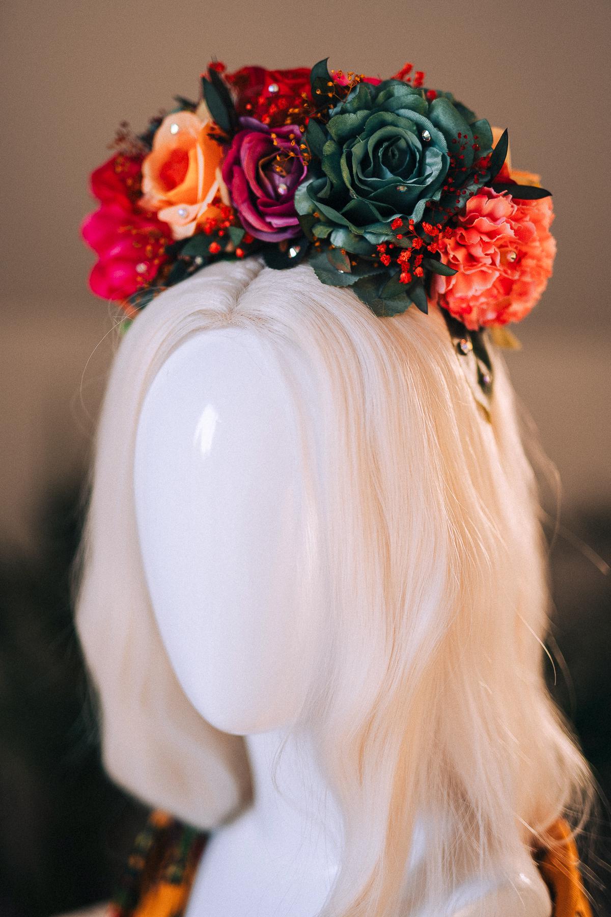 SALE Frida Kahlo Crown, Flower Tiara, Colorful Festival Headpiece, Day Of The Dead Crown, Mexican Costume, Floral Halo Crown, Frida