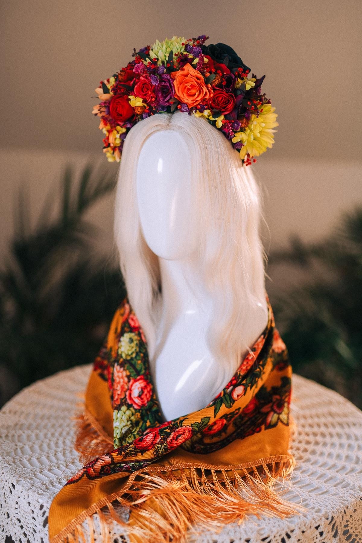 SALE Frida Kahlo Crown, Colorful Flower Headpiece, Day Of The Dead Tiara, Mexican Festival Crown, Floral Halo, Frida Costume