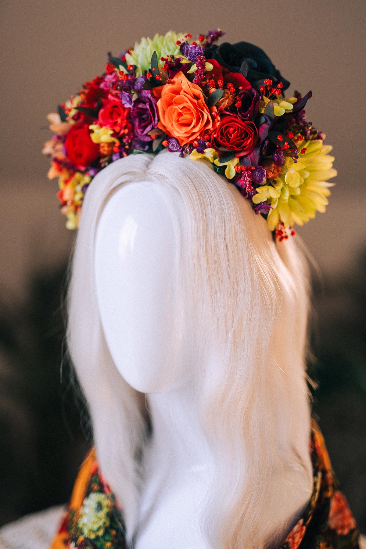 SALE Frida Kahlo Crown, Colorful Flower Headpiece, Day Of The Dead Tiara, Mexican Festival Crown, Floral Halo, Frida Costume