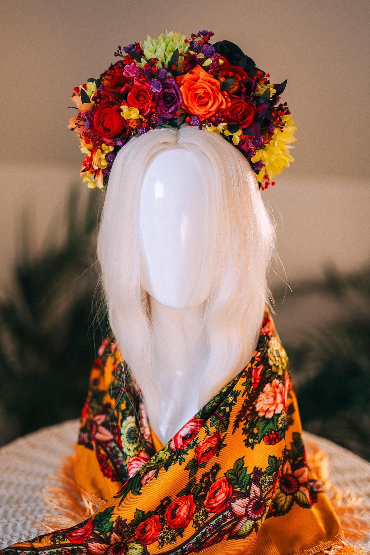 SALE Frida Kahlo Crown, Colorful Flower Headpiece, Day Of The Dead Tiara, Mexican Festival Crown, Floral Halo, Frida Costume