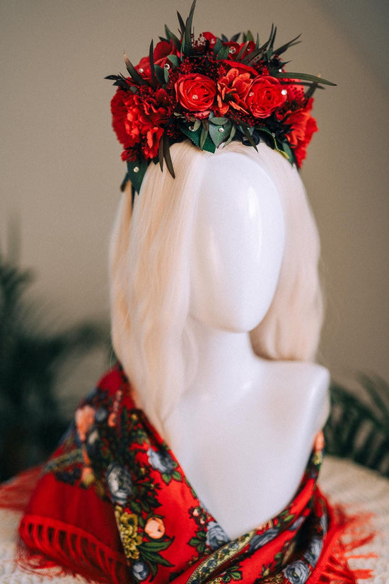 SALE Frida Kahlo Crown, Flower Halo Crown, Day Of The Dead Headpiece, Mexican Floral Tiara, Colorful Costume Crown, Frida Accessory