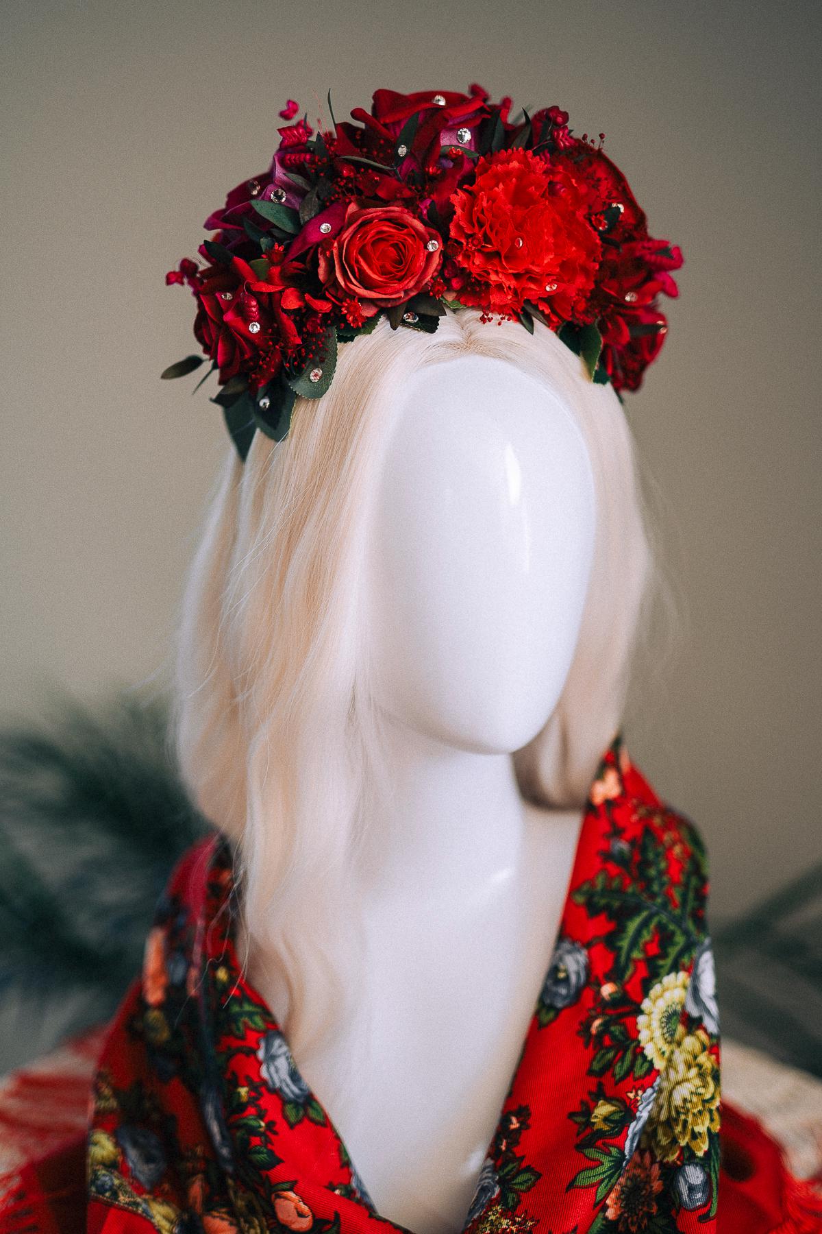 SALE Red Flower Crown, Frida Crown, Day Of The Dead Headpiece, Mexican Flower Tiara, Festival Crown, Frida Costume, La Catrina