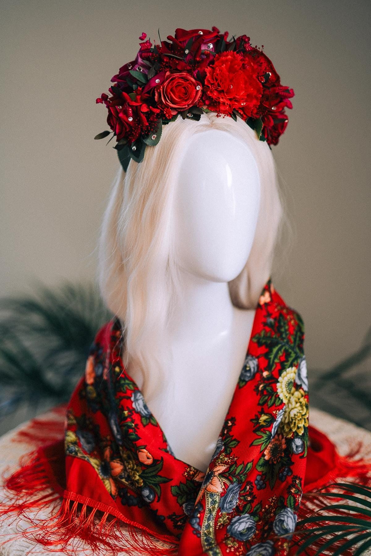 SALE Red Flower Crown, Frida Crown, Day Of The Dead Headpiece, Mexican Flower Tiara, Festival Crown, Frida Costume, La Catrina