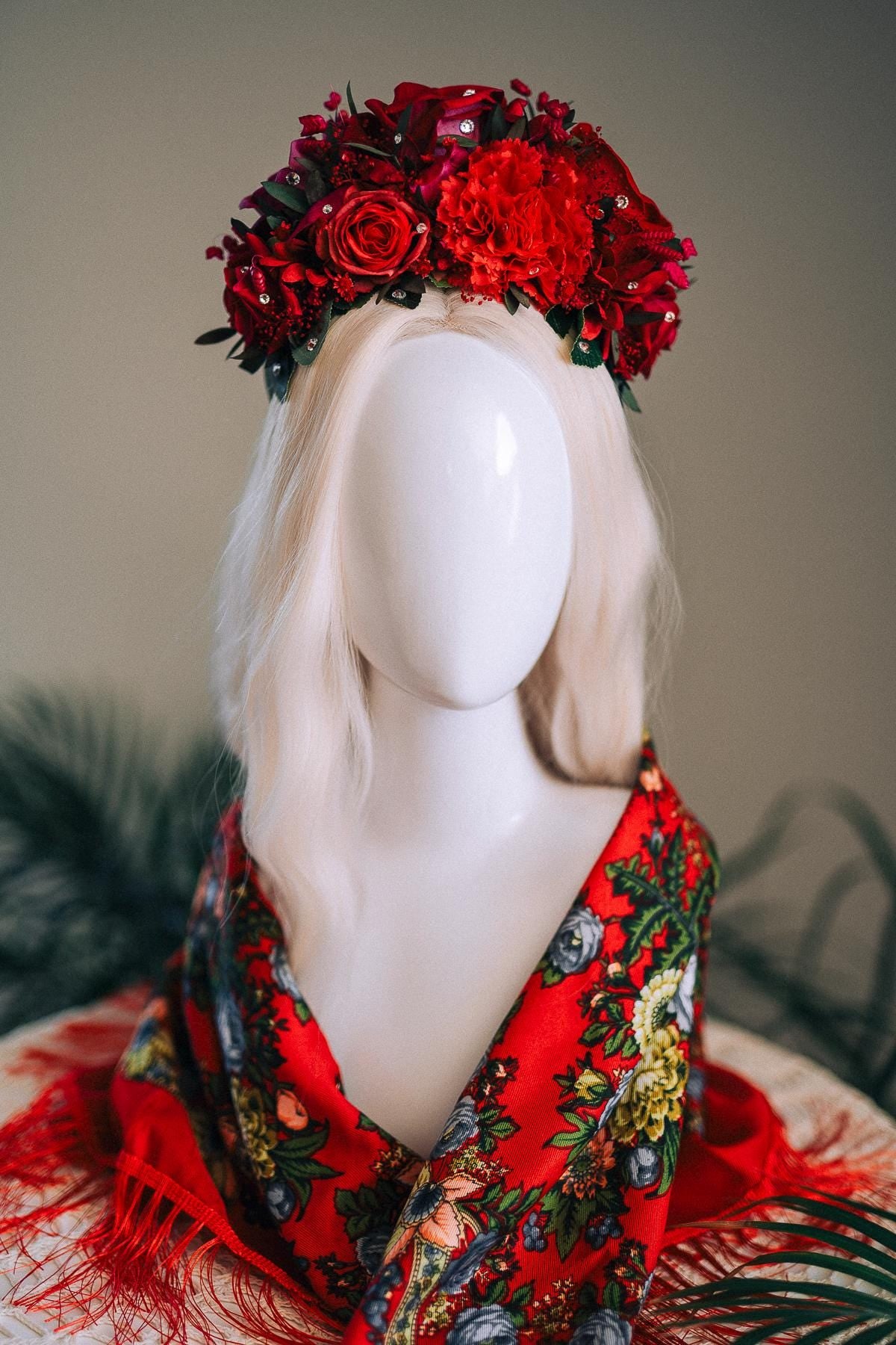 SALE Red Flower Crown, Frida Crown, Day Of The Dead Headpiece, Mexican Flower Tiara, Festival Crown, Frida Costume, La Catrina