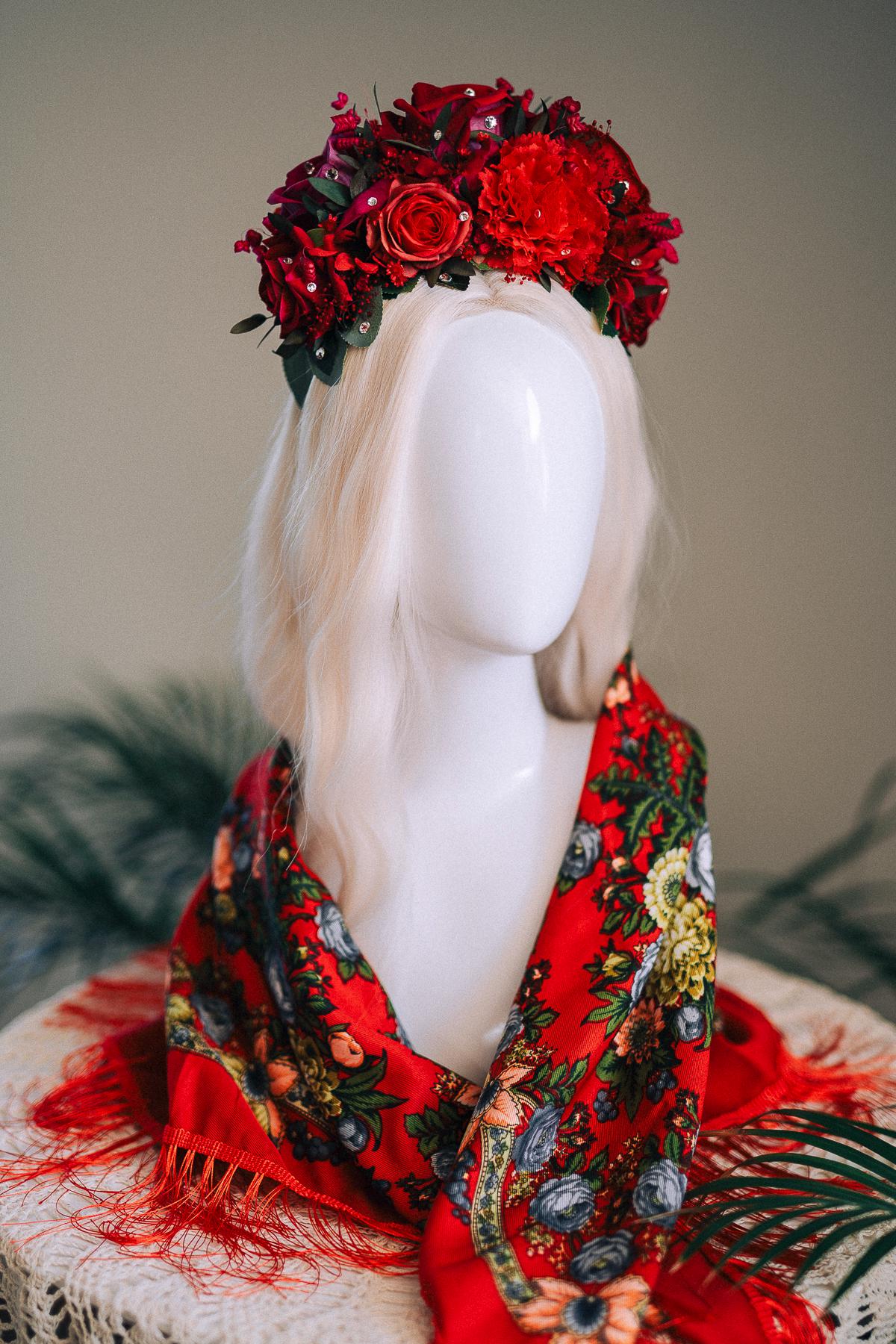 SALE Red Flower Crown, Frida Crown, Day Of The Dead Headpiece, Mexican Flower Tiara, Festival Crown, Frida Costume, La Catrina