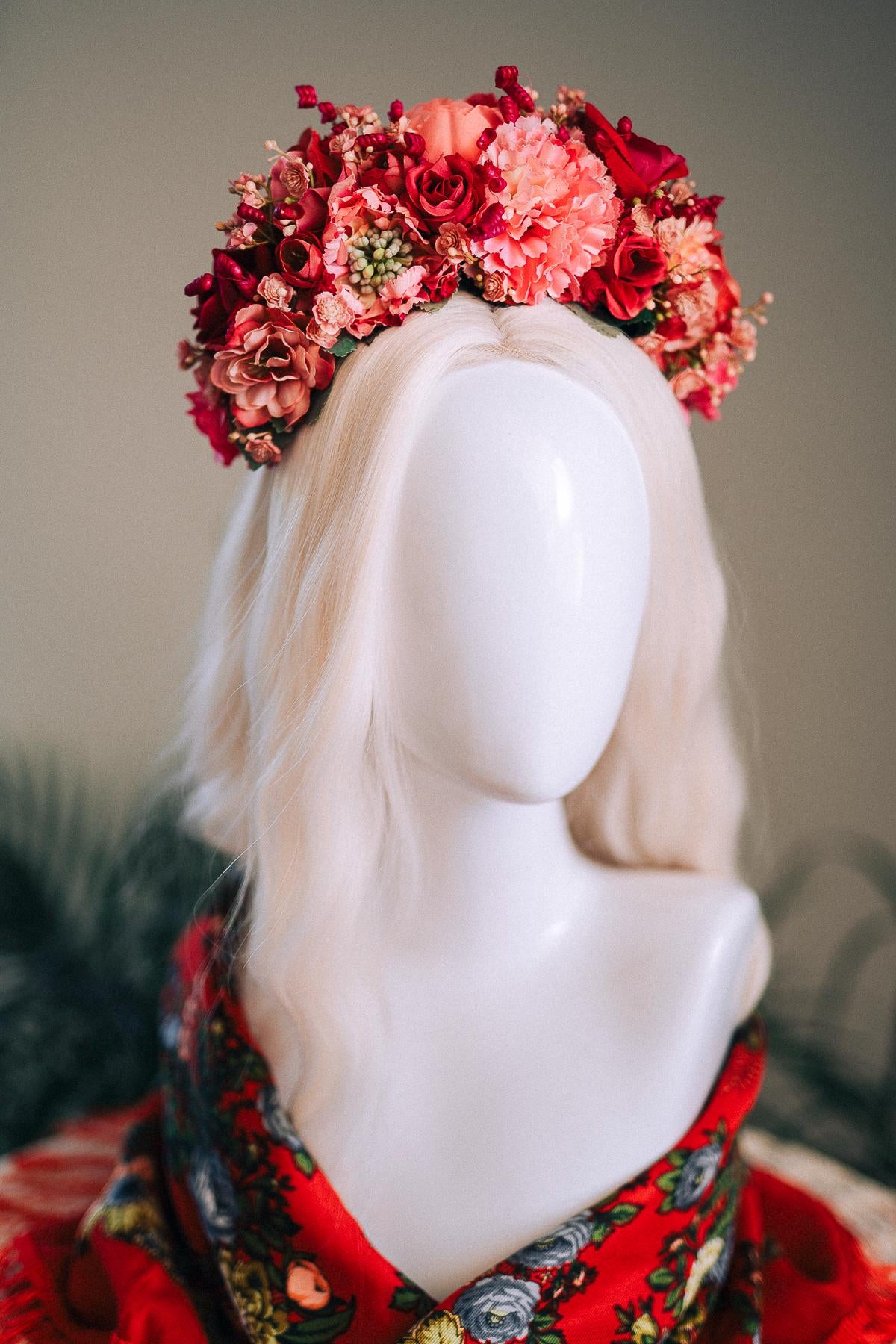 SALE Pink Flower Crown, Frida Kahlo Crown, Coral Floral Headpiece, Day Of The Dead Tiara, Mexican Flower Crown, Festival Headpiece, Frida