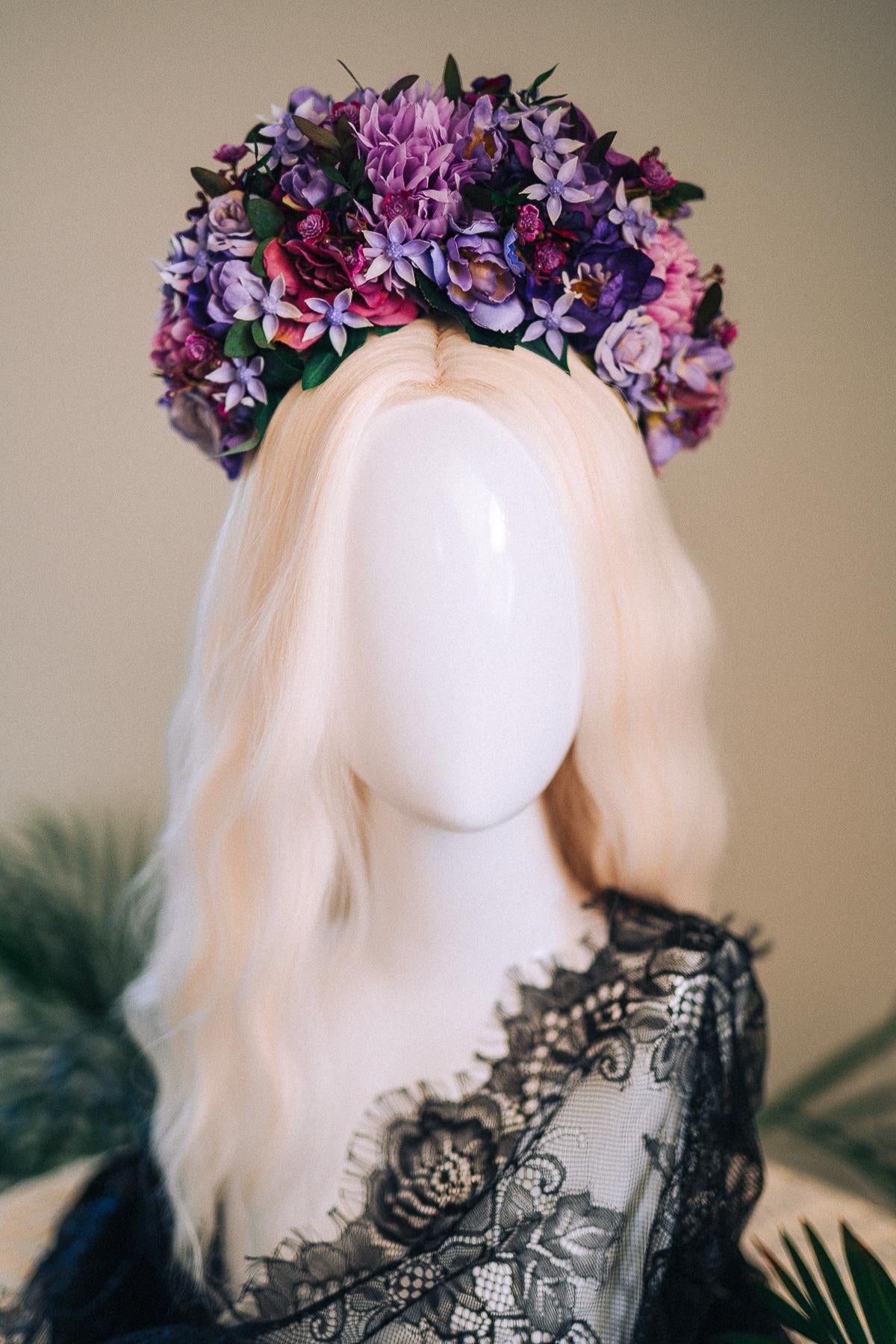 SALE Purple Flower Crown, Frida Kahlo Crown, Floral Headpiece, Day Of The Dead Tiara, Mexican Flower Crown, Festival Headpiece, Frida