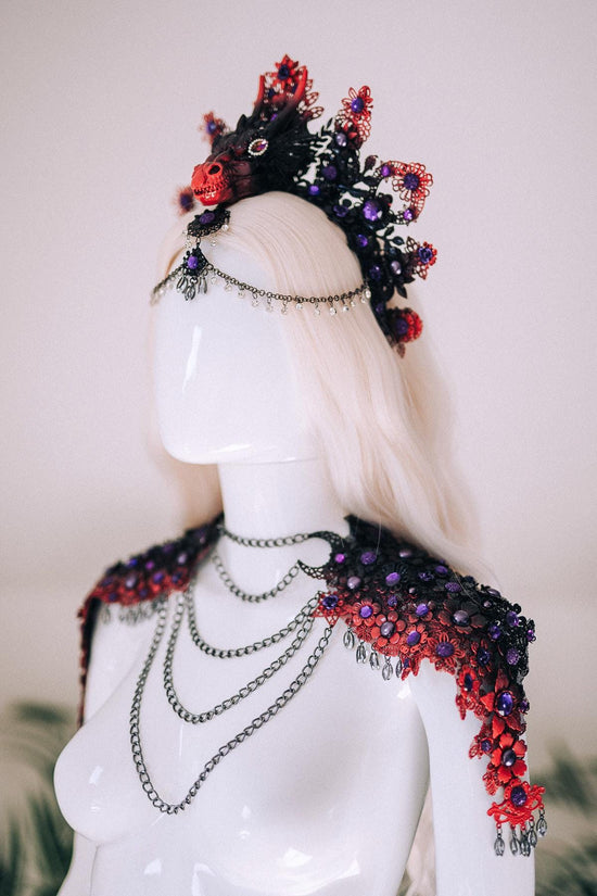 Dragon Queen Crown, Black Red Gothic Crown, Fantasy Horn Crown, Gothic Headpiece, Cosplay Crown, Mythical Goddess Crown