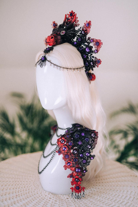 Dragon Queen Necklace, Black Red Gothic Necklace, Fantasy Statement Necklace, Cosplay Necklace, Mythical Goddess Necklace, Gothic Jewelry