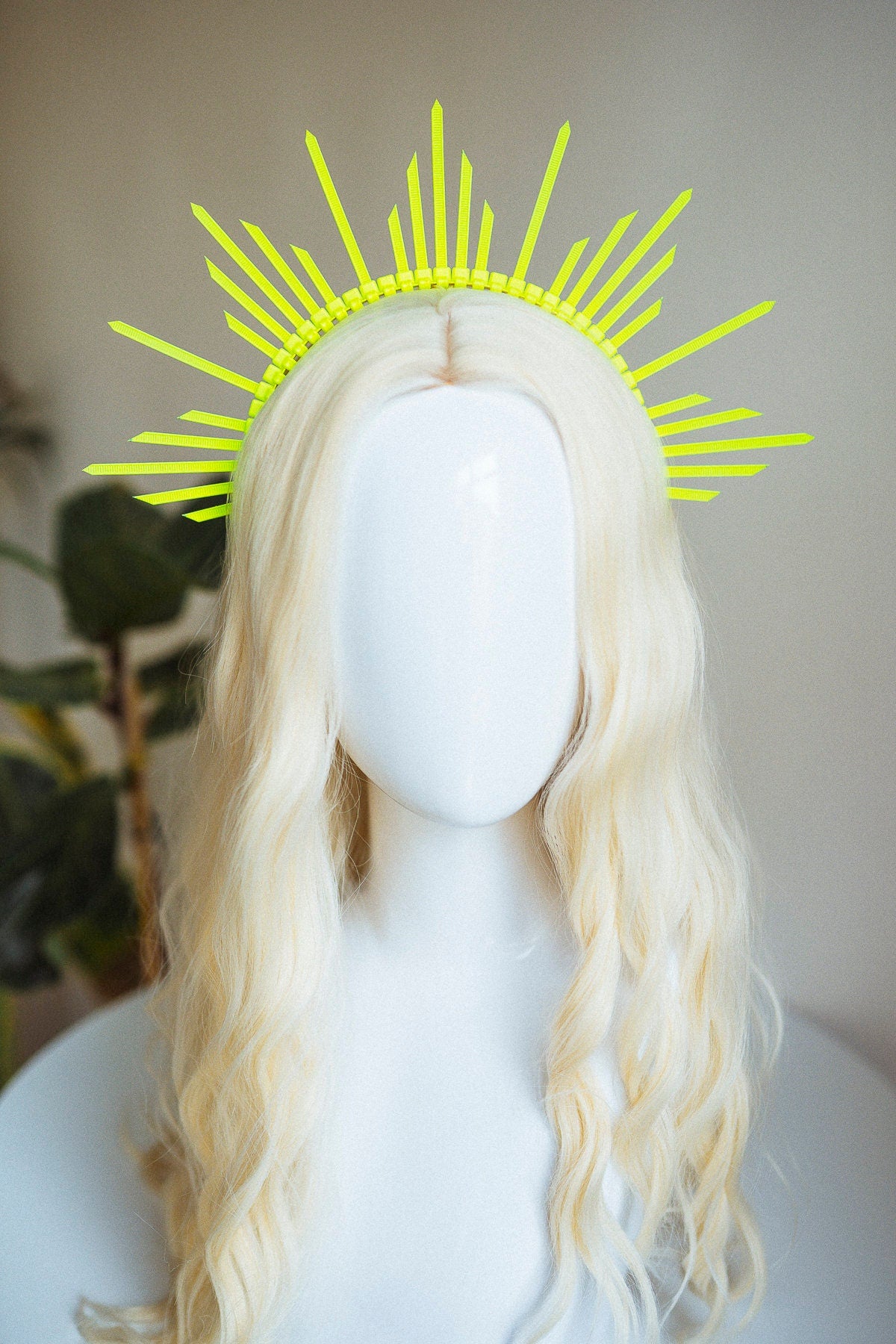 Neon Yellow UV Reactive Halo Crown, Glow Headpiece, Festival Rave Style, Costume Accessory, Boho Goddess, Statement Headband