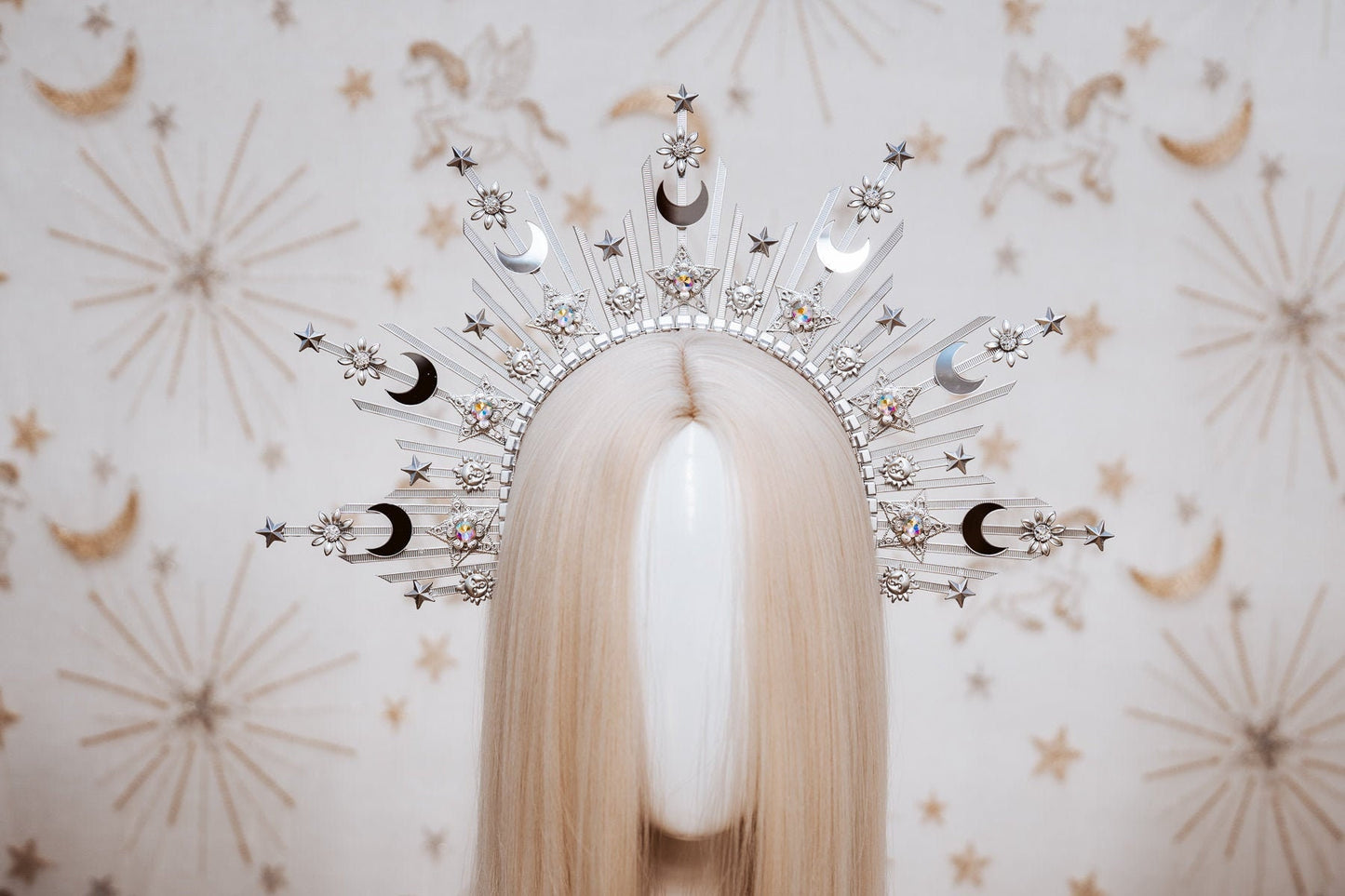 Silver Sun crown, Moon child Halo, Halo Crown, Halo Headpiece, Halo Headband, Silver Halo, Headpiece, Wedding Crown, Boho Stars