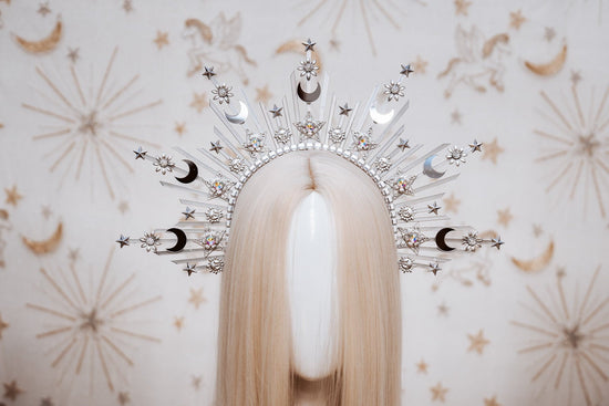 Silver Sun crown, Moon child Halo, Halo Crown, Halo Headpiece, Halo Headband, Silver Halo, Headpiece, Wedding Crown, Boho Stars