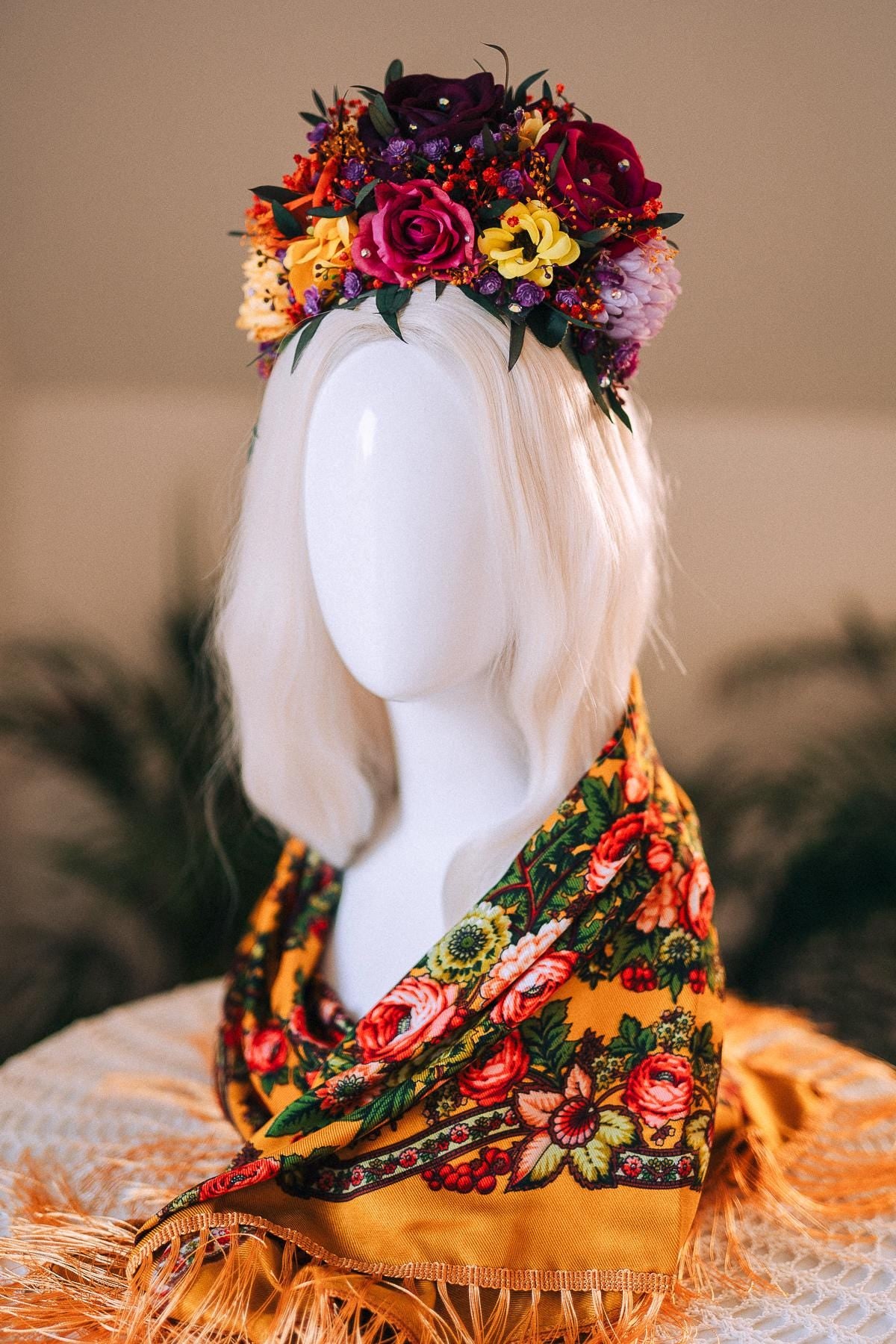 SALE Frida Kahlo Crown, Flower Halo Crown, Day Of The Dead Headpiece, Mexican Floral Tiara, Colorful Costume Crown, Frida Accessory