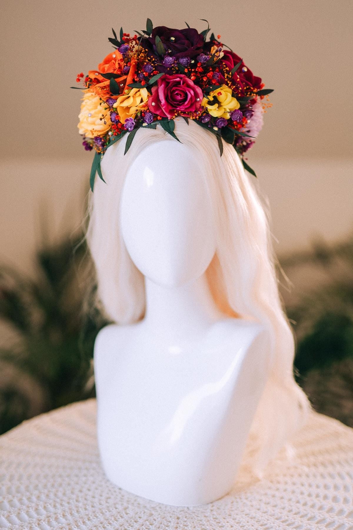 SALE Frida Kahlo Crown, Flower Halo Crown, Day Of The Dead Headpiece, Mexican Floral Tiara, Colorful Costume Crown, Frida Accessory