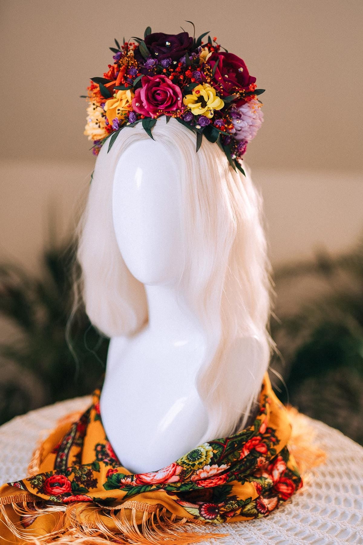 SALE Frida Kahlo Crown, Flower Halo Crown, Day Of The Dead Headpiece, Mexican Floral Tiara, Colorful Costume Crown, Frida Accessory