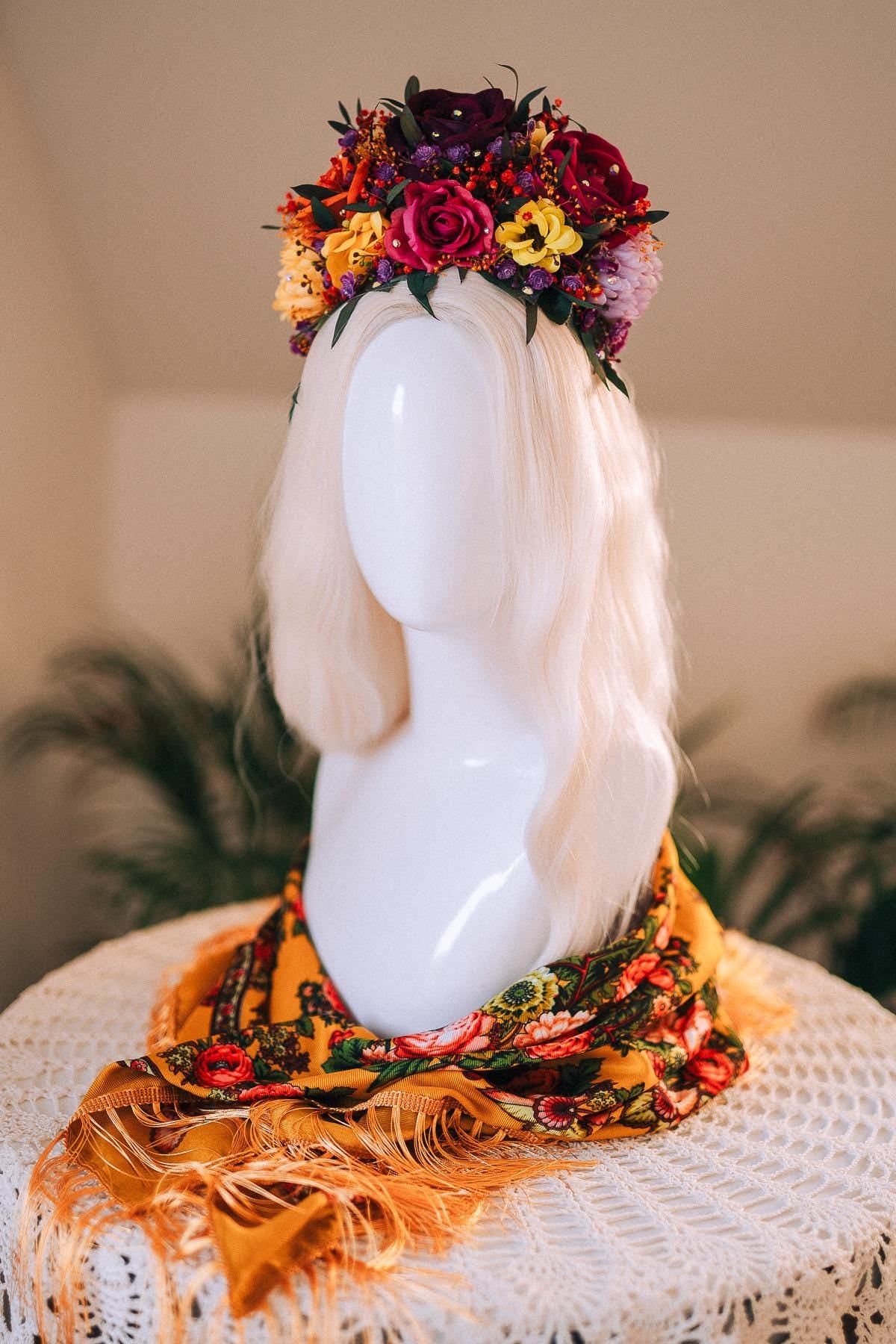 SALE Frida Kahlo Crown, Flower Halo Crown, Day Of The Dead Headpiece, Mexican Floral Tiara, Colorful Costume Crown, Frida Accessory