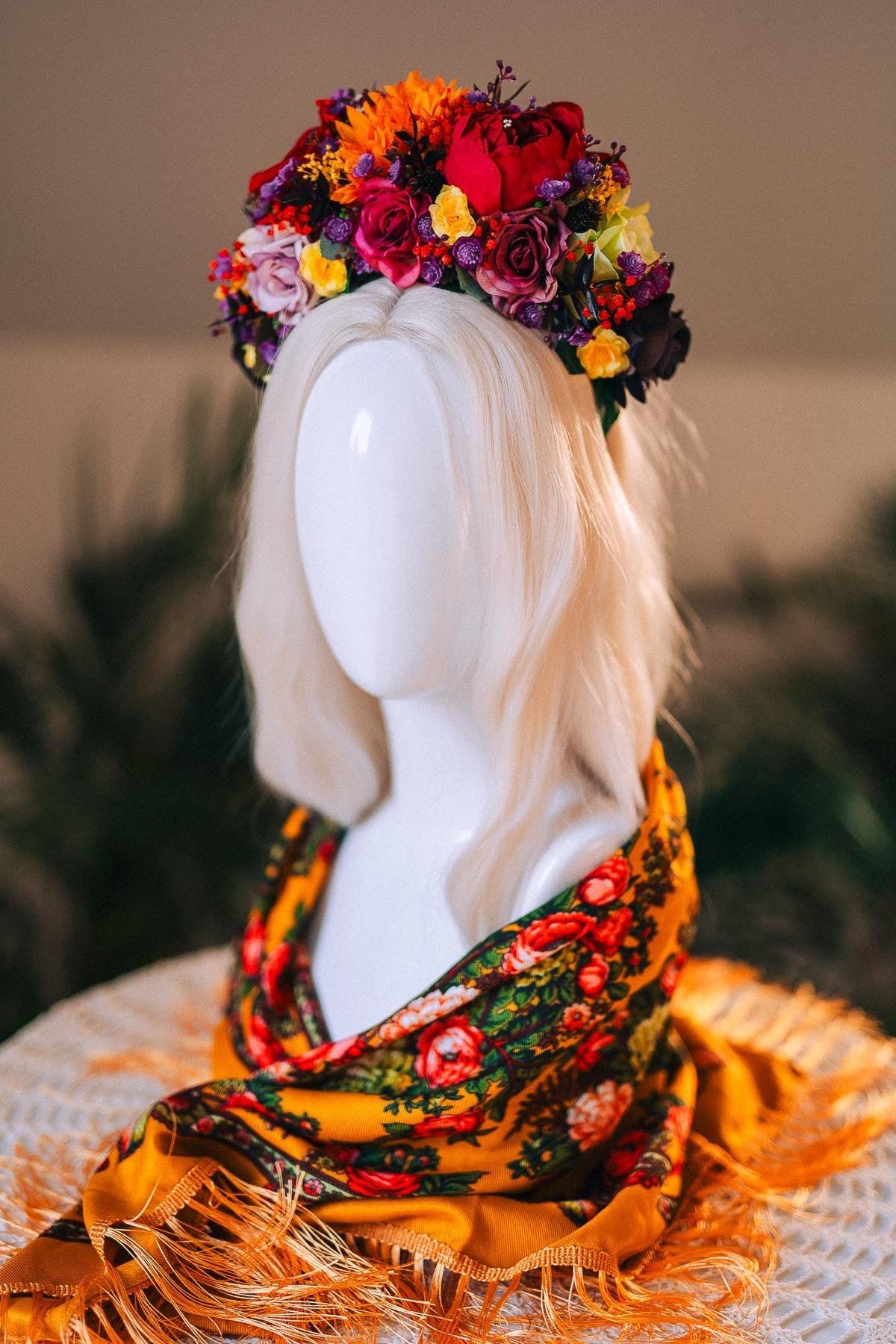 SALE Frida Kahlo Crown, Flower Tiara, Day Of The Dead Headpiece, Mexican Costume Crown, Colorful Floral Halo, Frida Accessory, Festival