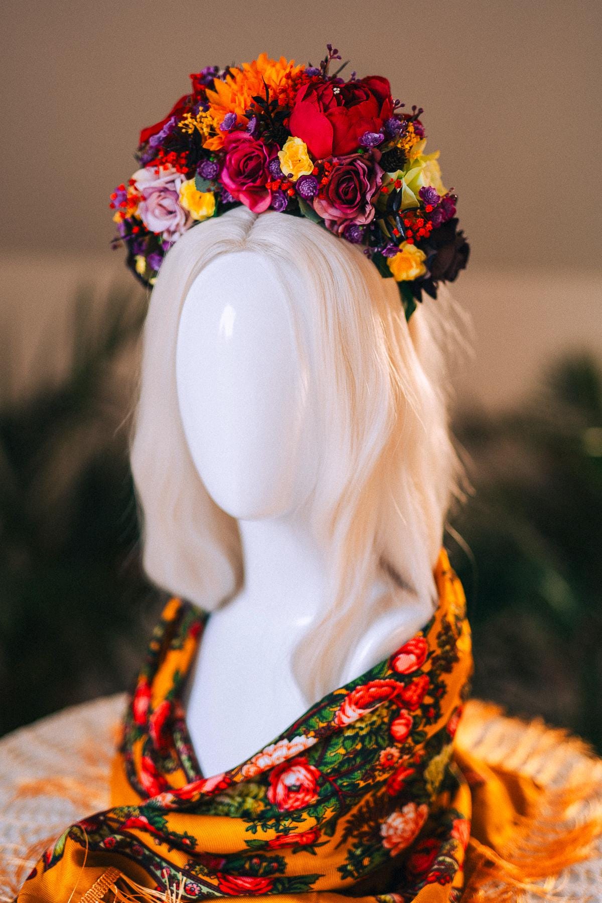 SALE Frida Kahlo Crown, Flower Tiara, Day Of The Dead Headpiece, Mexican Costume Crown, Colorful Floral Halo, Frida Accessory, Festival