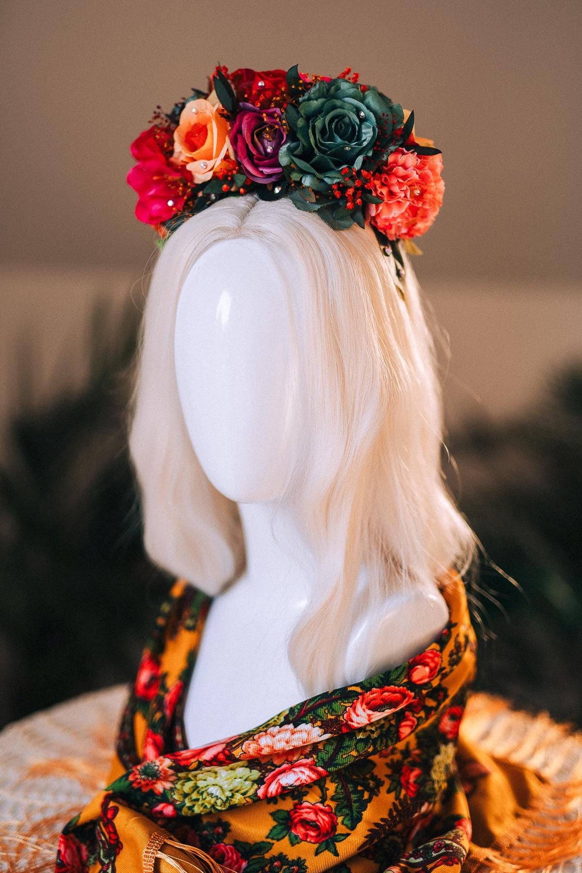 SALE Frida Kahlo Crown, Flower Tiara, Colorful Festival Headpiece, Day Of The Dead Crown, Mexican Costume, Floral Halo Crown, Frida