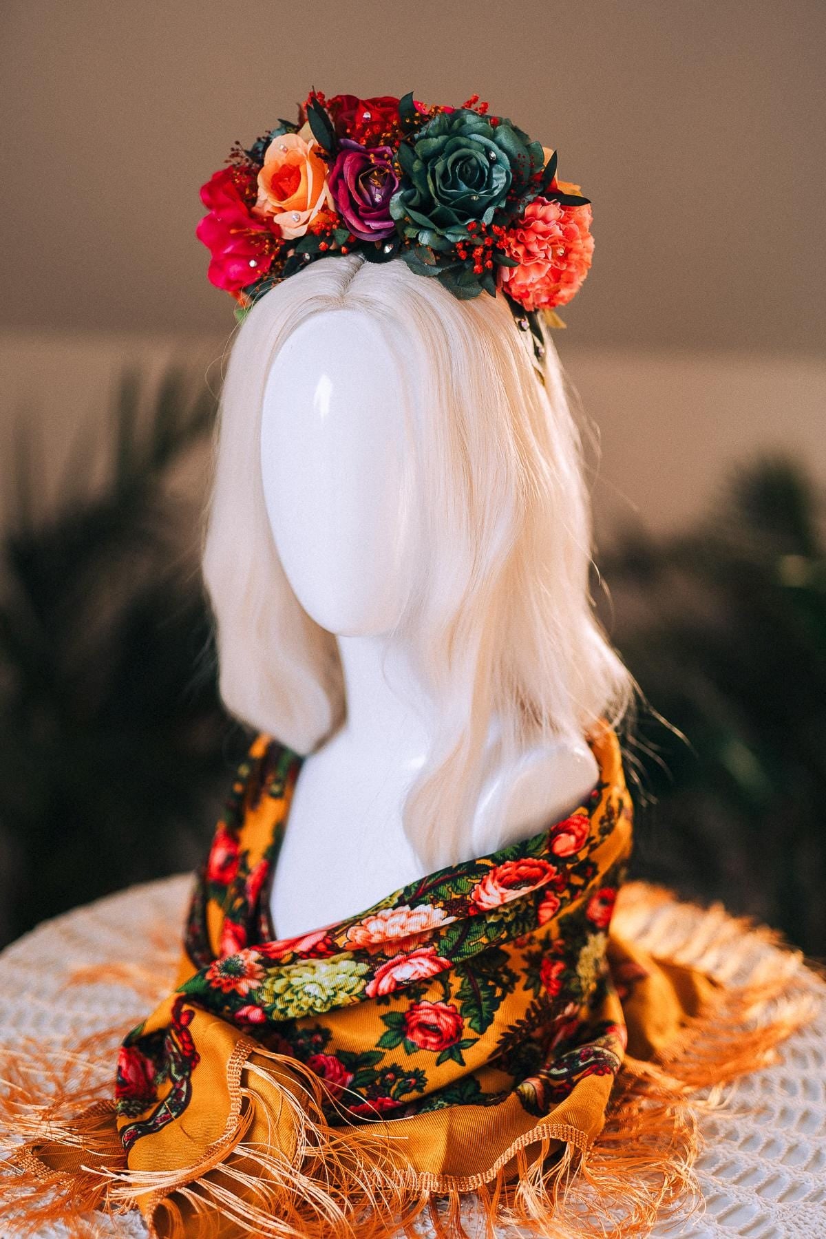 SALE Frida Kahlo Crown, Flower Tiara, Colorful Festival Headpiece, Day Of The Dead Crown, Mexican Costume, Floral Halo Crown, Frida