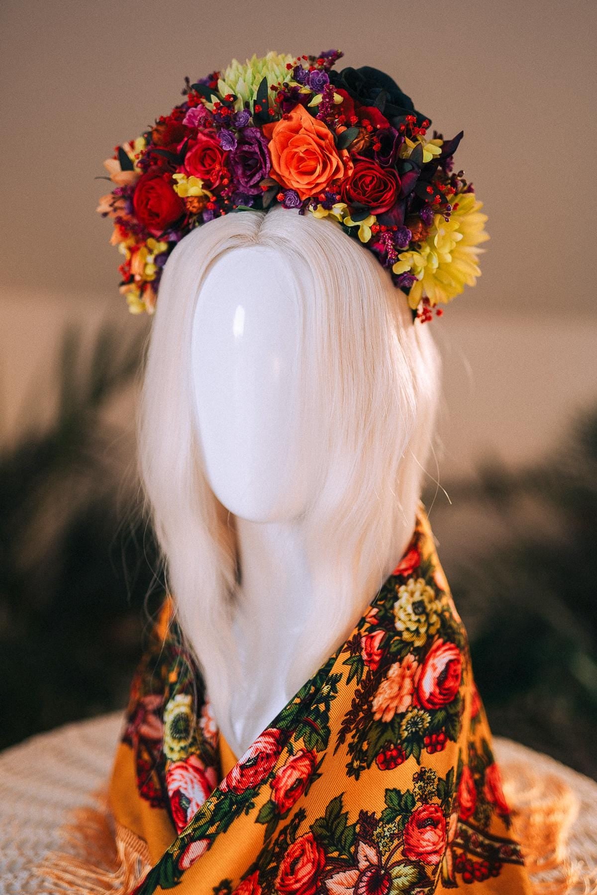 SALE Frida Kahlo Crown, Colorful Flower Headpiece, Day Of The Dead Tiara, Mexican Festival Crown, Floral Halo, Frida Costume