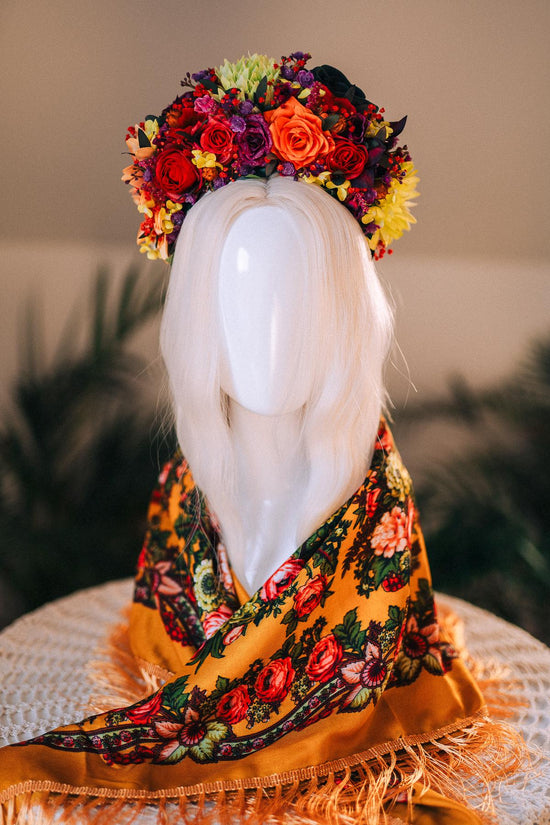 SALE Frida Kahlo Crown, Colorful Flower Headpiece, Day Of The Dead Tiara, Mexican Festival Crown, Floral Halo, Frida Costume