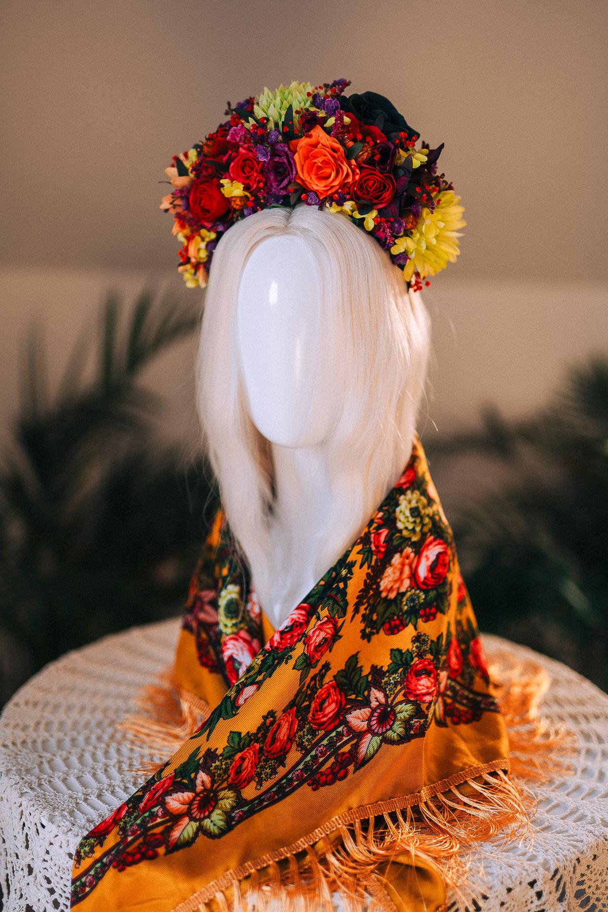 SALE Frida Kahlo Crown, Colorful Flower Headpiece, Day Of The Dead Tiara, Mexican Festival Crown, Floral Halo, Frida Costume