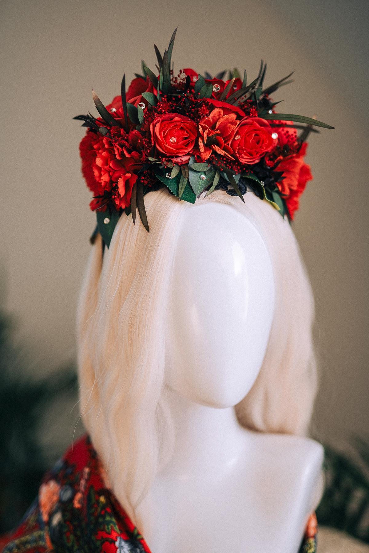 SALE Frida Kahlo Crown, Flower Halo Crown, Day Of The Dead Headpiece, Mexican Floral Tiara, Colorful Costume Crown, Frida Accessory