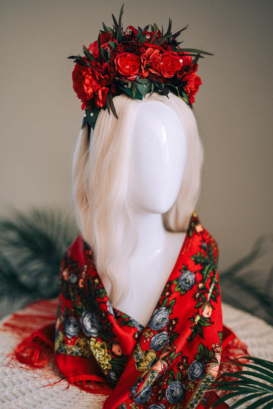 SALE Frida Kahlo Crown, Flower Halo Crown, Day Of The Dead Headpiece, Mexican Floral Tiara, Colorful Costume Crown, Frida Accessory