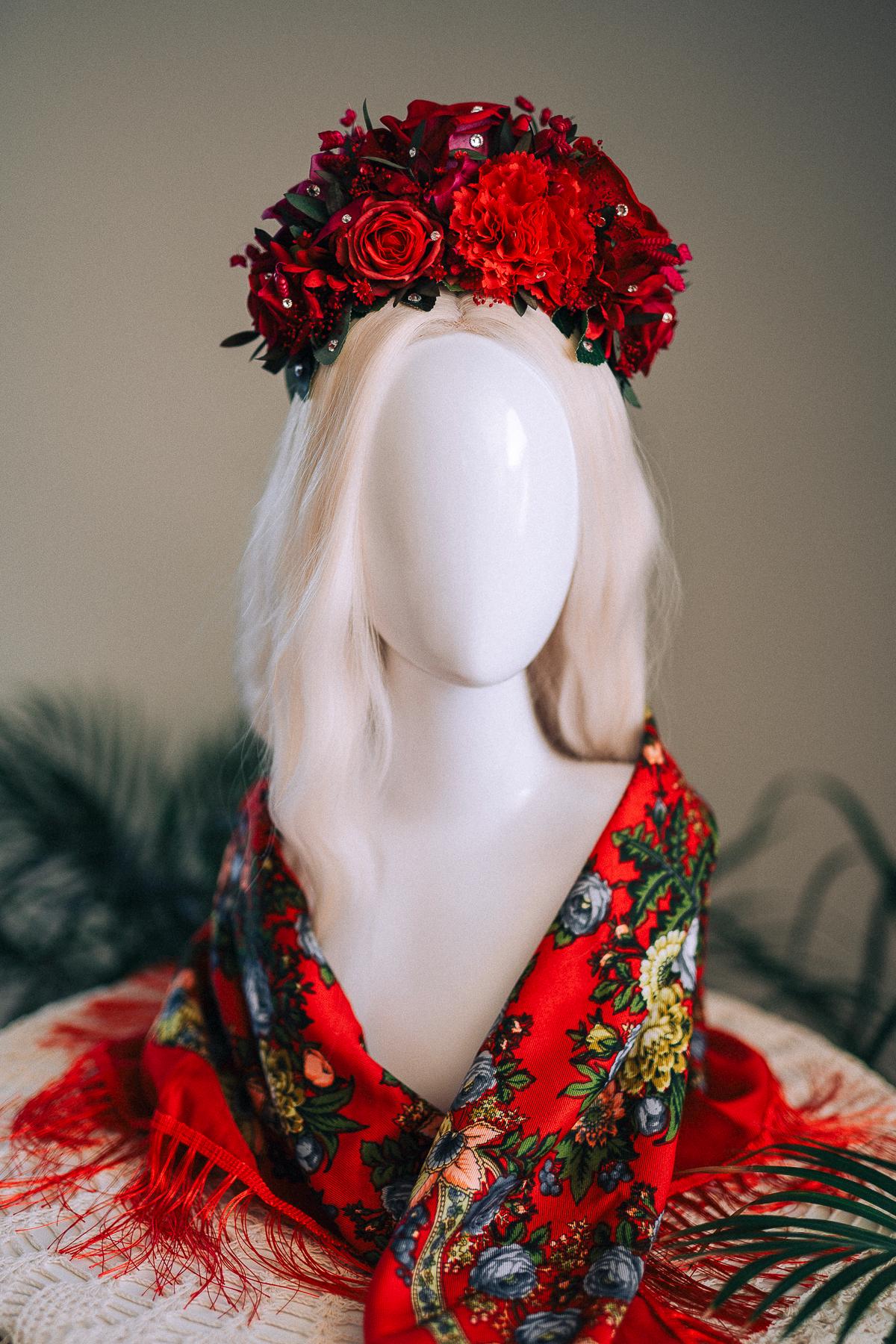 SALE Red Flower Crown, Frida Crown, Day Of The Dead Headpiece, Mexican Flower Tiara, Festival Crown, Frida Costume, La Catrina