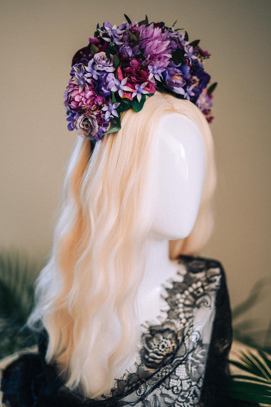 SALE Purple Flower Crown, Frida Kahlo Crown, Floral Headpiece, Day Of The Dead Tiara, Mexican Flower Crown, Festival Headpiece, Frida