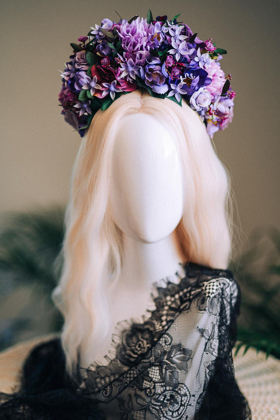 SALE Purple Flower Crown, Frida Kahlo Crown, Floral Headpiece, Day Of The Dead Tiara, Mexican Flower Crown, Festival Headpiece, Frida