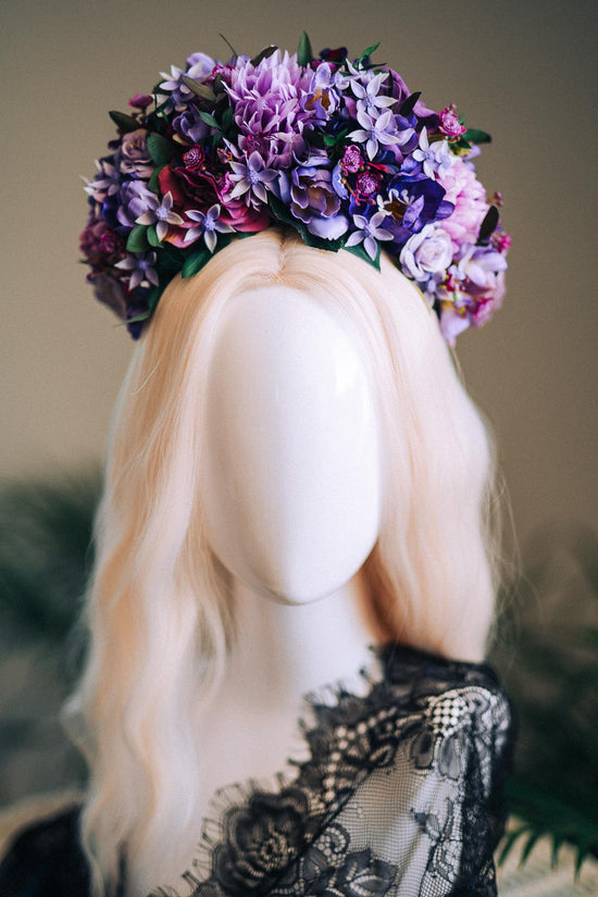 SALE Purple Flower Crown, Frida Kahlo Crown, Floral Headpiece, Day Of The Dead Tiara, Mexican Flower Crown, Festival Headpiece, Frida