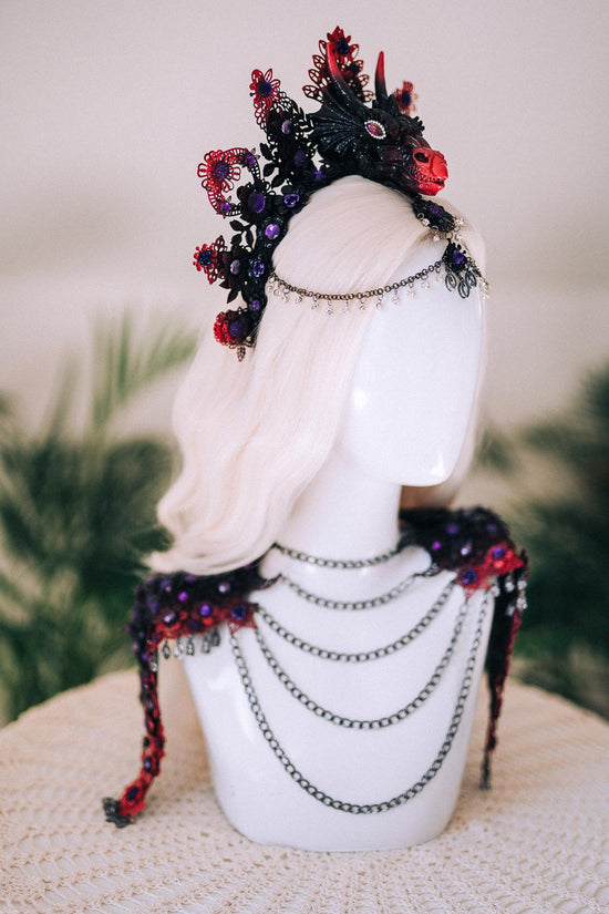 Dragon Queen Necklace, Black Red Gothic Necklace, Fantasy Statement Necklace, Cosplay Necklace, Mythical Goddess Necklace, Gothic Jewelry